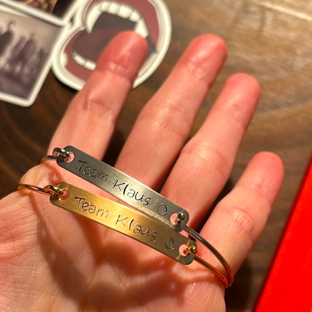 Team Klaus bangle bracelet friendship TVD inspired hand stamped gold or silver